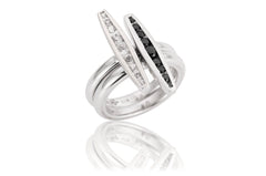Channel T Rings - sterling silver with black spinel and white topaz