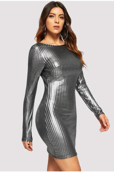 long sleeve metallic gown