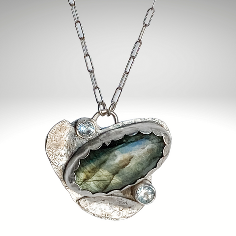 Sterling silver labradorite necklace with white topaz