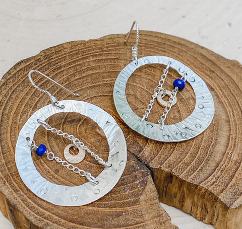Sterling Silver Laveer Earrings with Lapis
