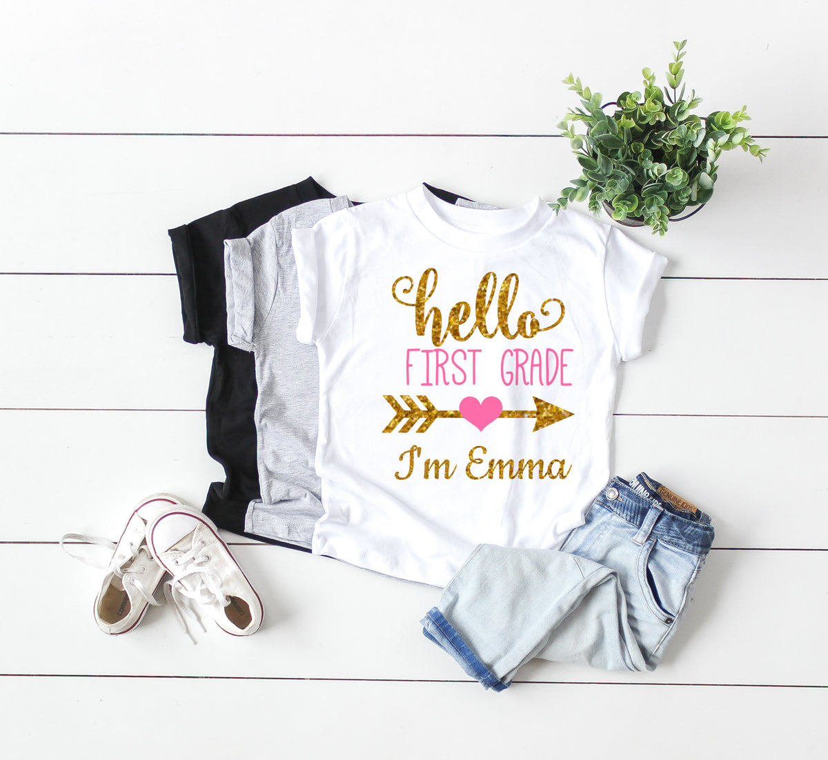 First Day of School Tshirt Custom Name 1st Grade Outfit for Girls Youth Small Back to School Gift 