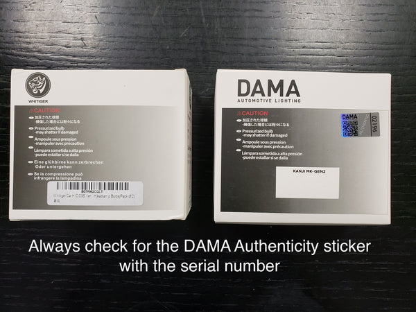 Always check DAMA authenticity hologram sticker with a serial number