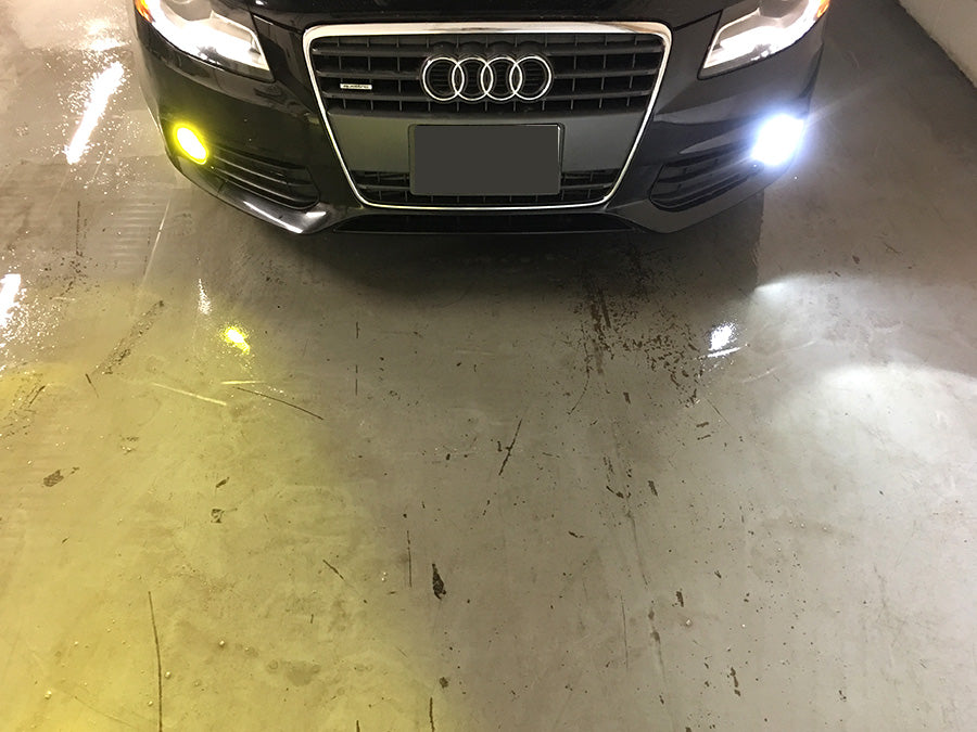 top view of LED Foglight test with audi