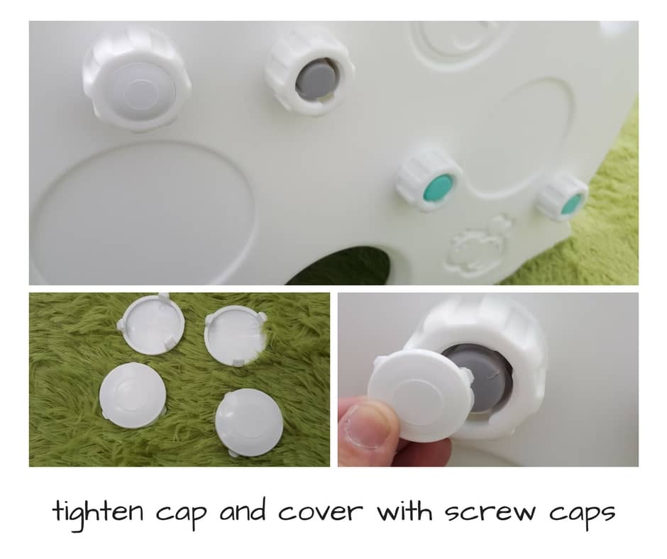Cover each screw cap with a cap cover to protect your little ones