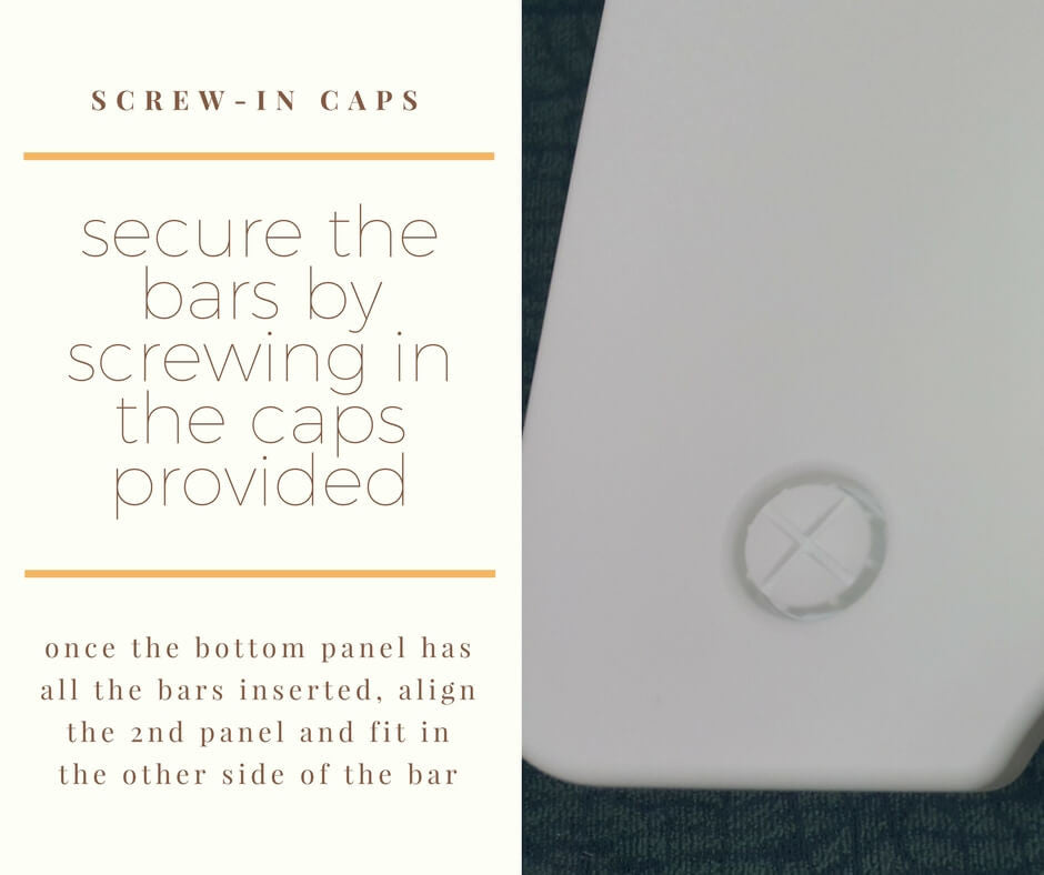 Screw in 1 cap to 1 end of the bar