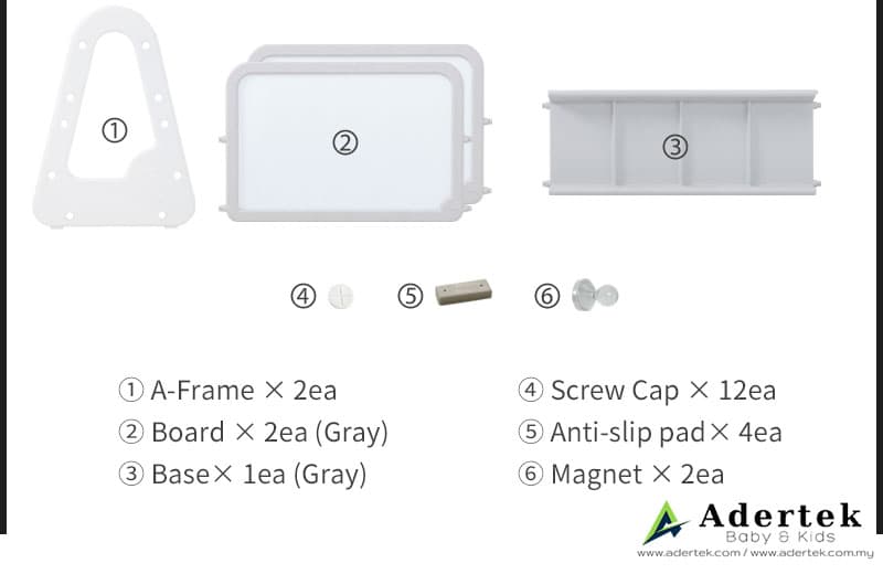 Components of EASY Magnetic Whiteboard MEGA