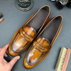 Tan Patina Penny Loafers