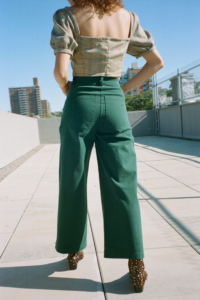 green wide leg jeans