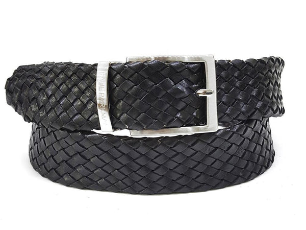 mens black woven leather belt