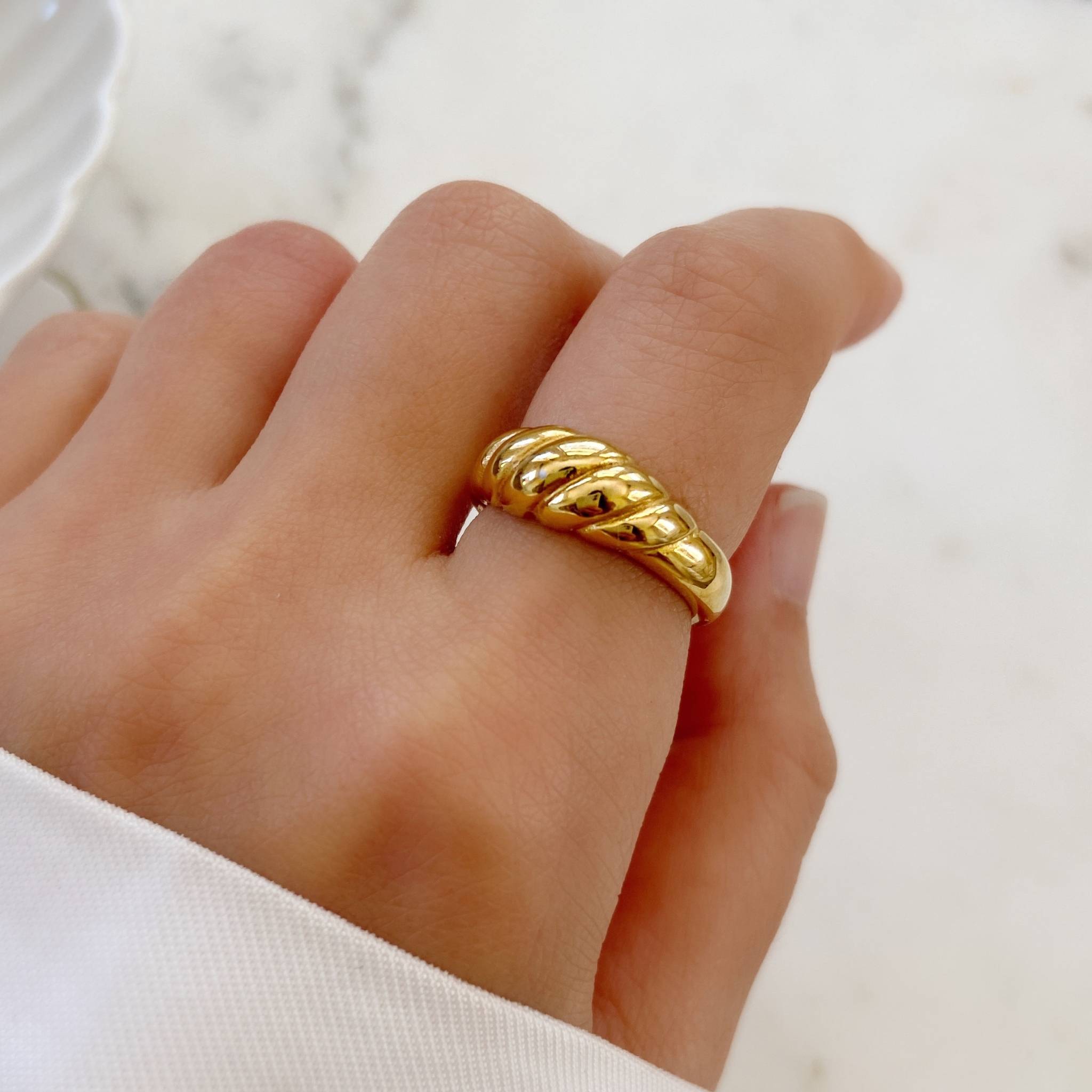 18k Gold Croissant Ring Minimalist Gold Textured Gold Ring Stacking Chunky Gold Croissant Ring Layering Ring