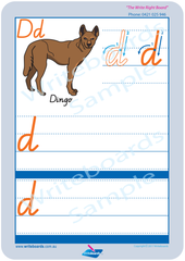 Australian Animal Alphabet Worksheets completed using VIC Modern Cursive Font for Occupational Therapists and Tutors