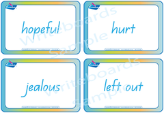 Emotion Flashcards completed in QLD Modern Cursive Font for Occupational Therapists and Tutors