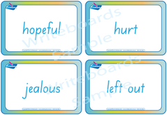 Emotion Flashcards completed in SA Modern Cursive Font for Occupational Therapists and Tutors