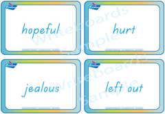 Emotion Flashcards completed in TAS Modern Cursive Font for Occupational Therapists and Tutors