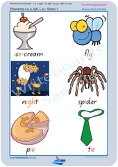 QLD Modern Cursive Font Vowel Phonemes Posters for Tutors and Therapists with Colourful Descriptive Pictures
