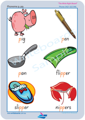 SA Modern Cursive Font Consonant Phoneme Posters for Tutors and Therapists with descriptive pictures