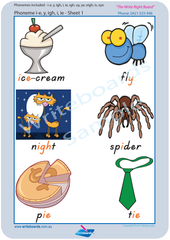 TAS Modern Cursive Font colour coded Vowel Phonemes posters and resources for teachers and schools