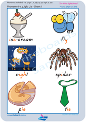 TAS Modern Cursive Font Vowel Phonemes Posters for Tutors and Therapists with Colourful Descriptive Pictures
