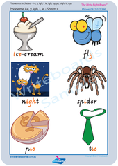 VIC Modern Cursive Font colour coded Vowel Phonemes posters and resources for teachers and schools