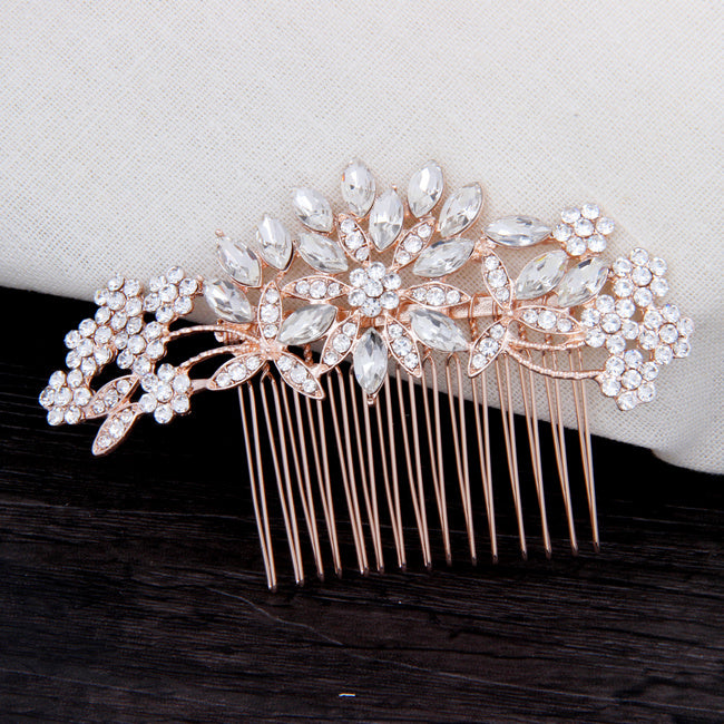 Rose Gold Wedding Hair Piece Crystal 