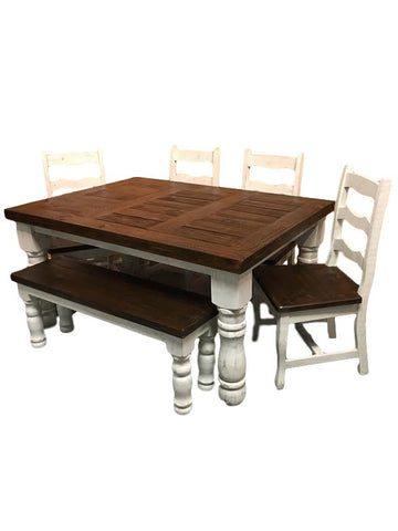 Farmhouse 2-Tone Table, 4 Chairs, And Bench