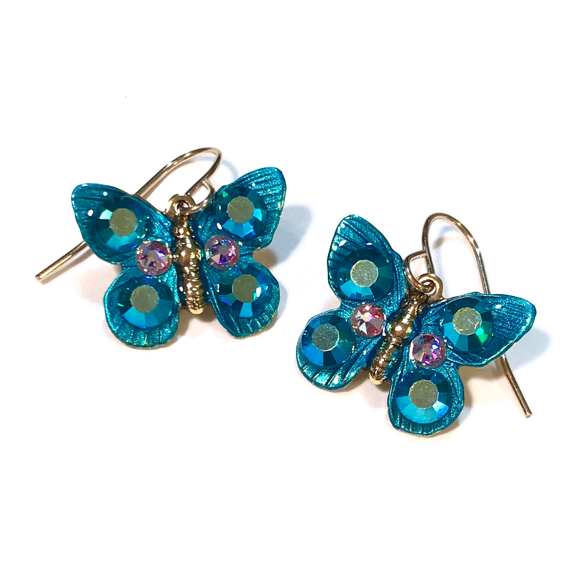 carved TURQUOISE butterfly Bicone Crystal earring SP LEVERBACK artisan 