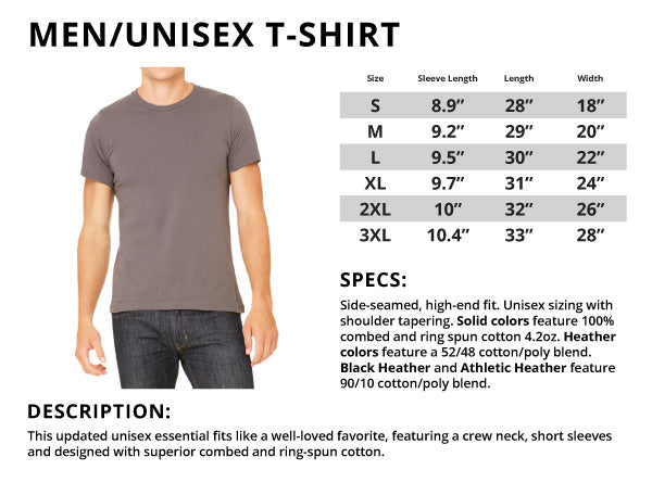 Mens/Unisex T-Shirt Sizing Chart
