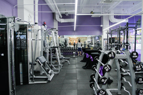 A gym with lots of weights.