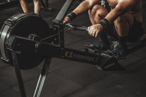 A person working out in a gym.