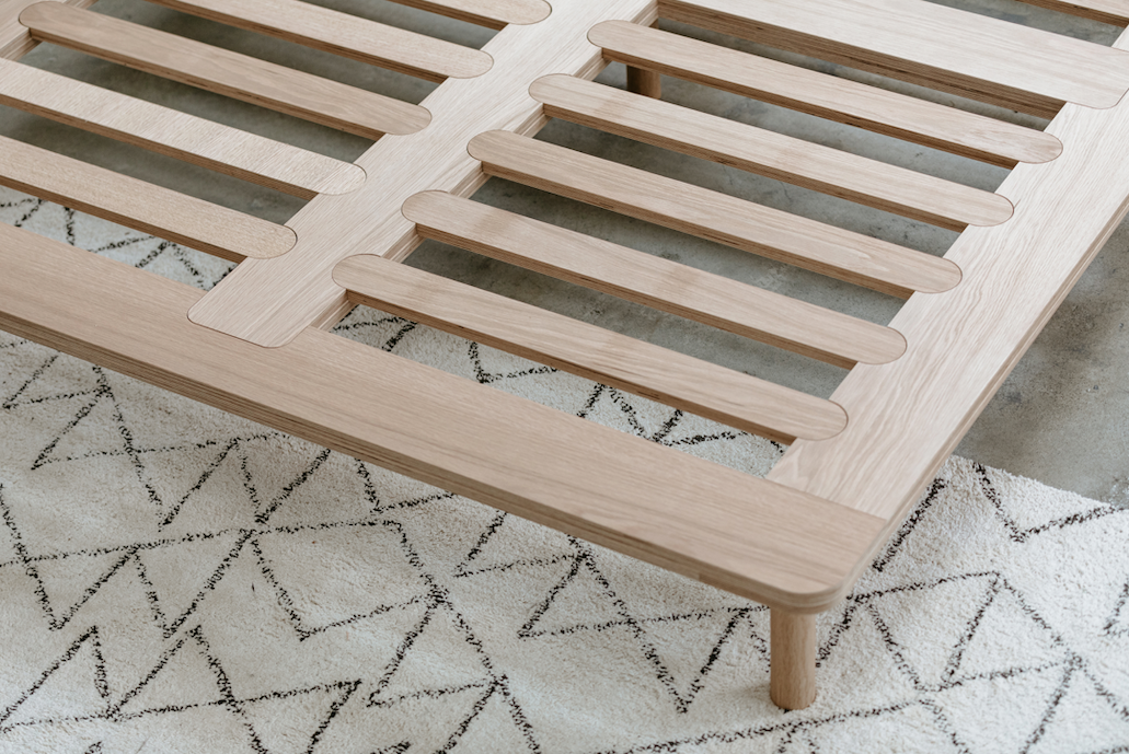 Wooden slats and rug Eva Timber Bed Frame