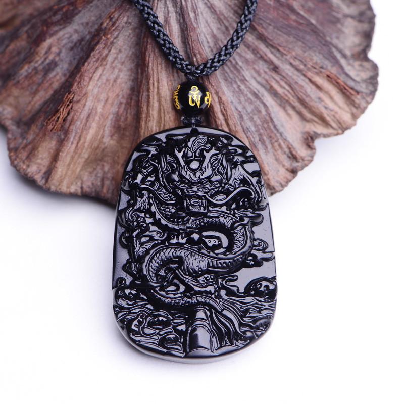 Details about   Natural Black Obsidian Hand Carved Dragon Lucky Blessing Beads Pendant Necklace 