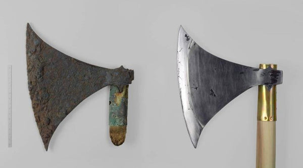 Viking Langeid axe original version and modern replica 