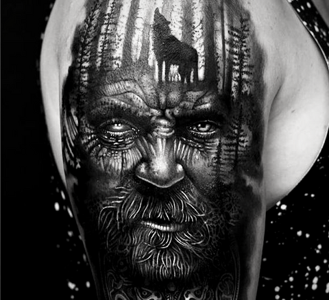 Odin's tattoo and wolf Viking tattoo