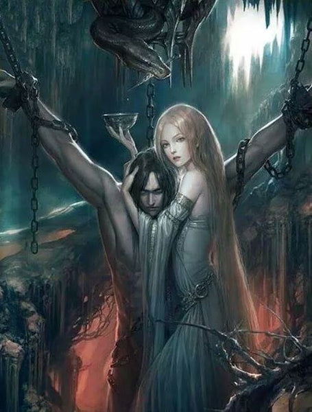 Sigyn the wife of Loki who was the giantess of fidelity that never abandoned Loki for what he had done. Even what Loki had done led their son to death, Sigyn never left Loki. 