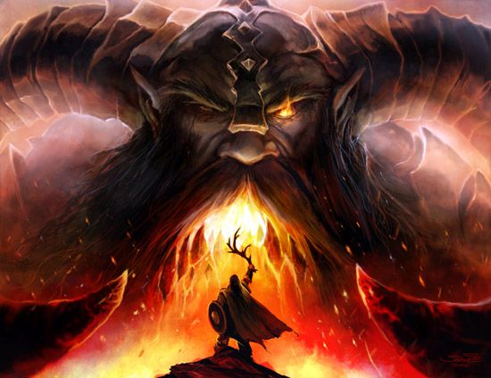 Surtr the giant of fire and Freyr in battle of Ragnarok