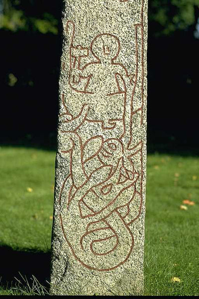 Viking runestone depicting Thor going fishing Altuna stone