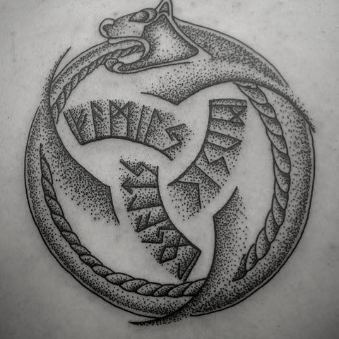 Viking tattoo of Viking serpent and the Odin's triple horn. Odin's tattoo