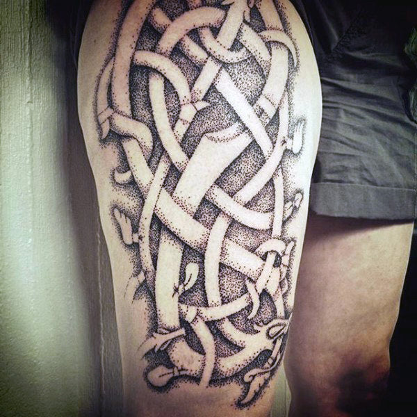Viking Art Tattoo on thigh