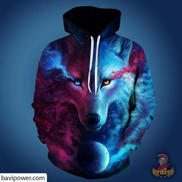 ice fire wolf hoodie
