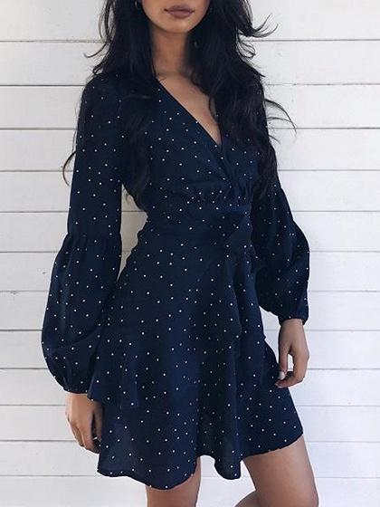 dark blue polka dot dress