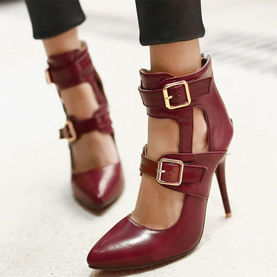 dark red high heel shoes