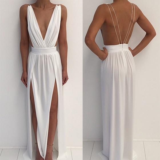 white plunge neck dress