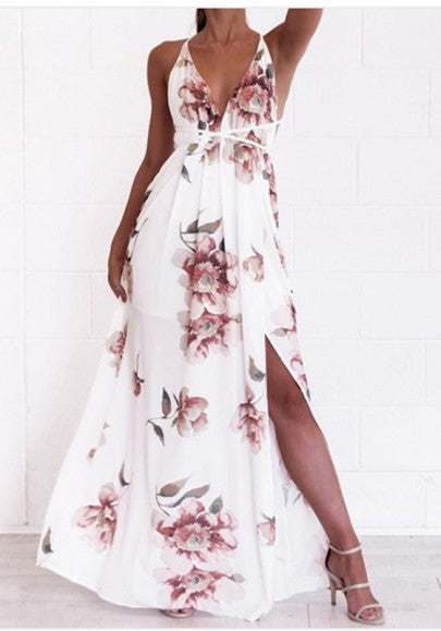 white floral flowy dress