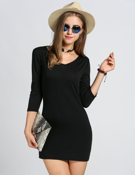 New Fashion Women Casual Mini Sexy V Neck Slim Solid Going Out