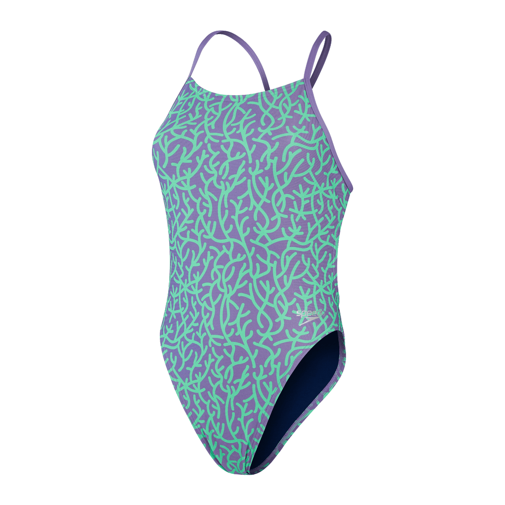 Speedo Allover Digital Tie Back Womens Swimsuit Purple Green – Swimpath