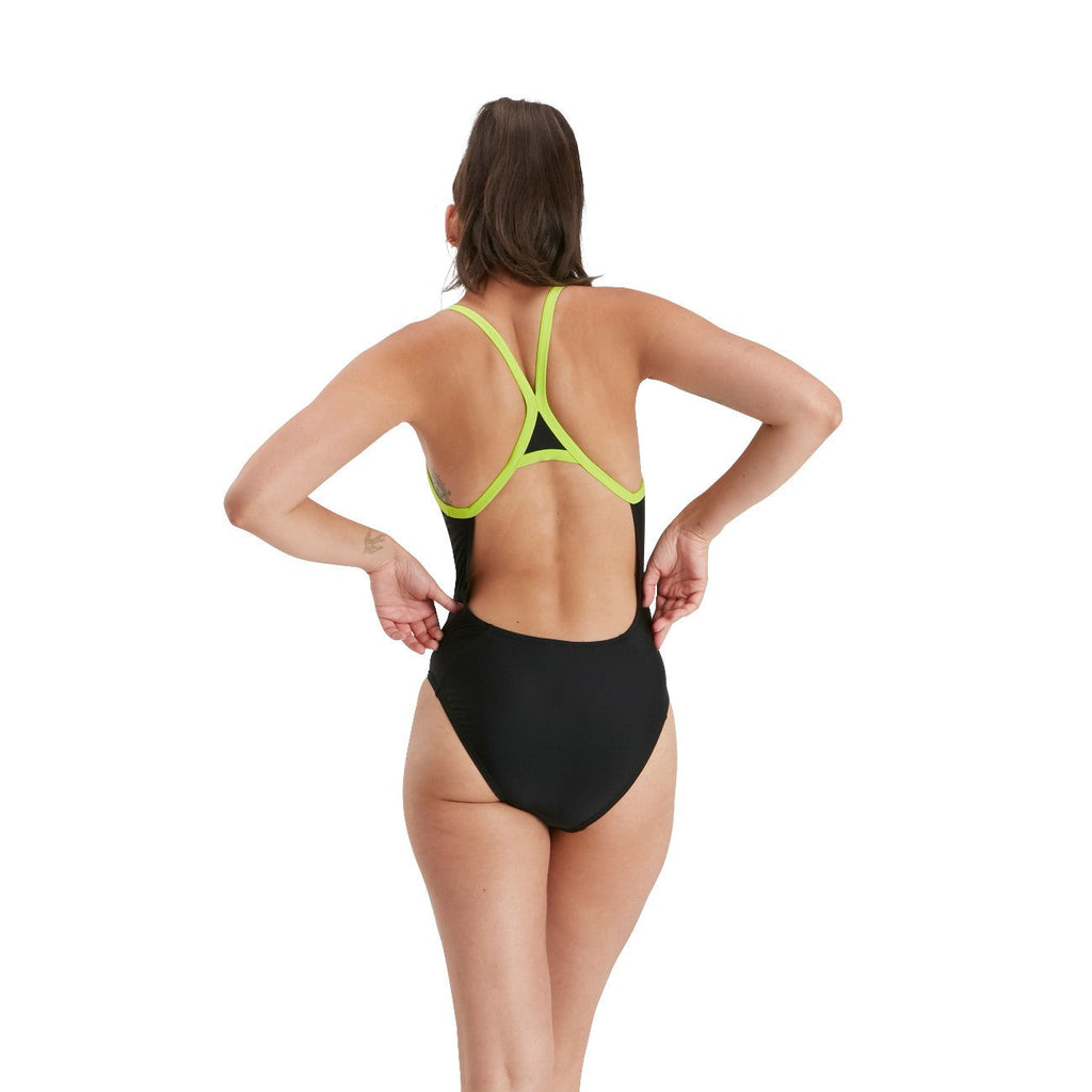 Speedo Placement Thinstrap Muscleback Swimsuit Black Green – Swimpath