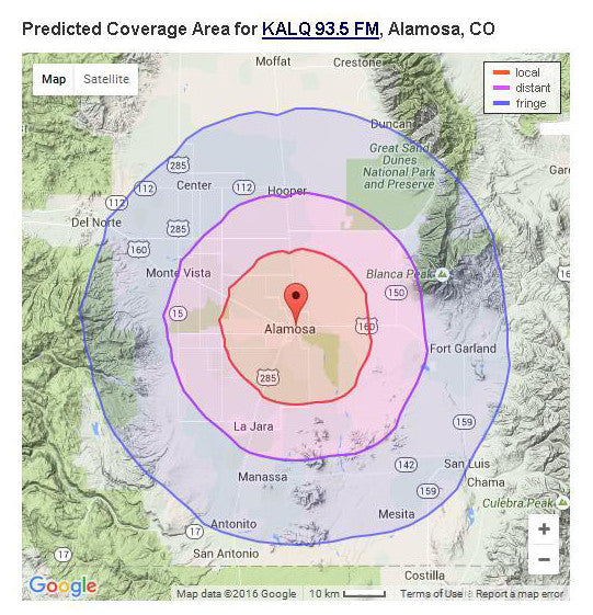 KALQ 93.5 FM Coverage Map