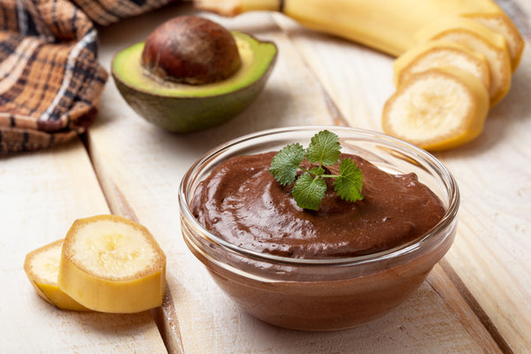 Healthy avocado, banana, chocolate mousse