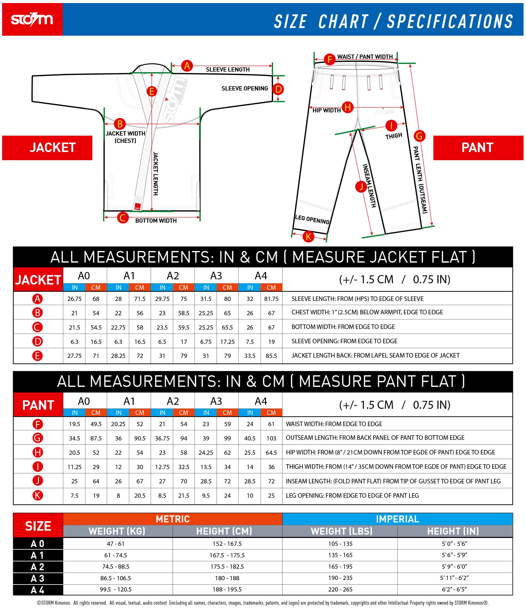 Storm Kimono Chart - Storm Kimonos New Zealand