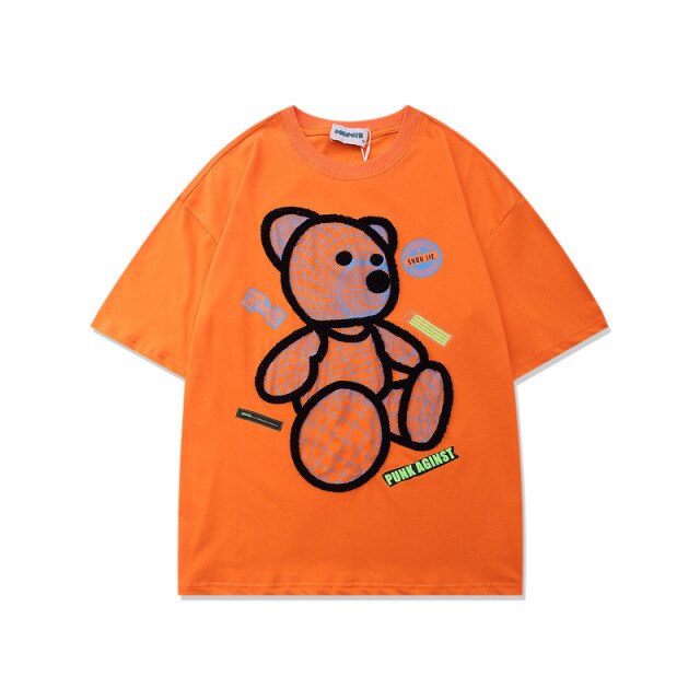 Summer cartton unisex bear T-shirt  And Women's Street Wear Loose Fit Tshirts